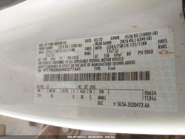Ford F-250 Xl 2022 1FT7W2B66NED77341 Image 9