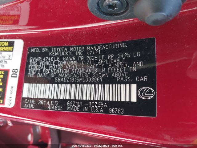 58ADZ1B15MU093961 Lexus ES 350