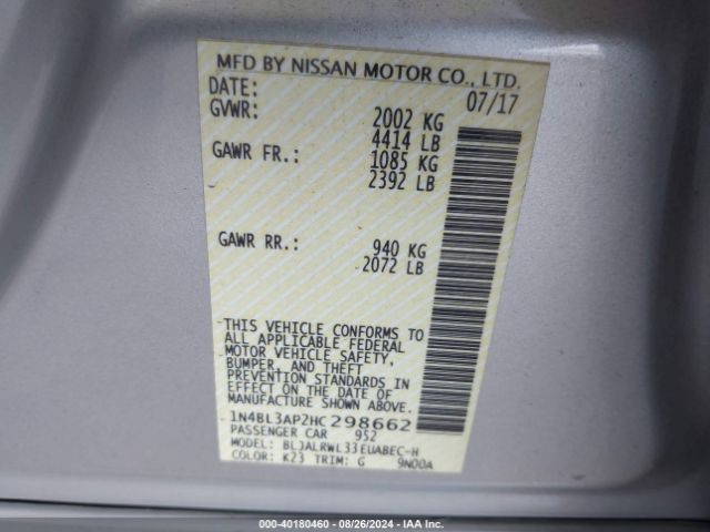 1N4BL3AP2HC298662 Nissan Altima 3.5 Sl