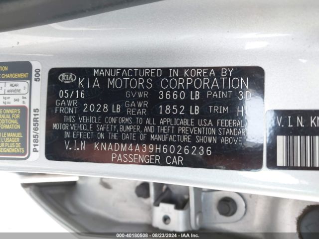 KNADM4A39H6026236 KIA RIO LX