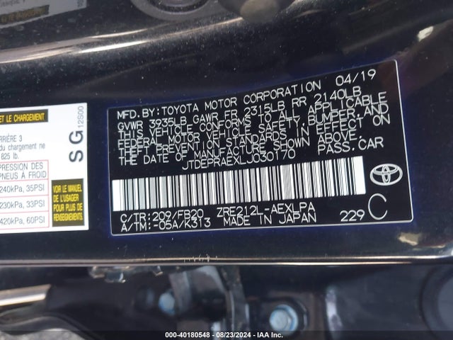 Toyota COROLLA LE 2020 JTDEPRAEXLJ030170 Image 9
