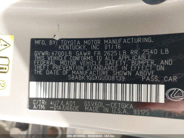 58ABK1GGXGU008139 Lexus ES 350