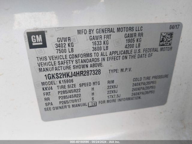 1GKS2HKJ4HR287328 GMC YUKON XL DENALI