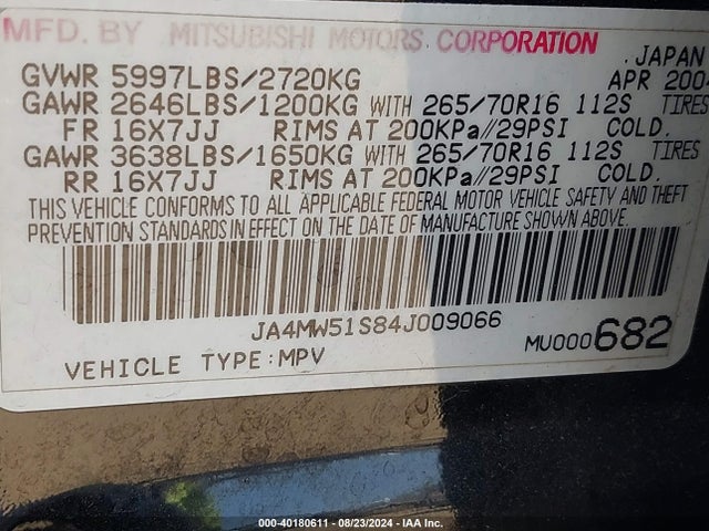 2004 MITSUBISHI MONTERO JA4MW51S84J009066 Photo 8