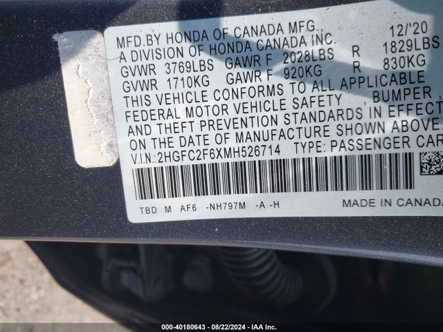 Honda Civic Lx 2021 2HGFC2F6XMH526714 Image 9