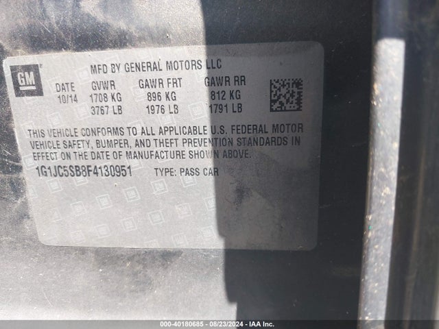 Chevrolet Sonic Lt Auto 2015 1G1JC5SB8F4130951 Image 9