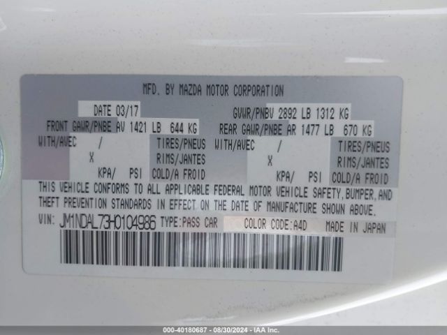 JM1NDAL73H0104986 Mazda Mx-5 Miata Rf Club