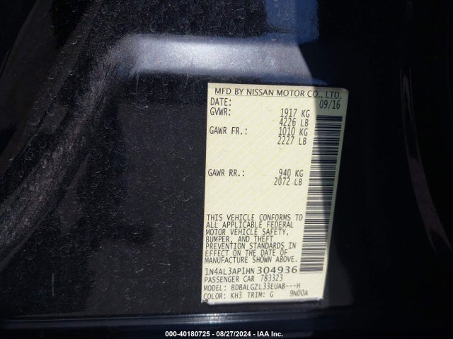 Nissan Altima 2.5 S 2017 1N4AL3AP1HN304936 Image 9