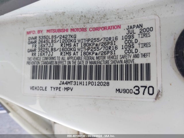2001 MITSUBISHI MONTERO SPORT JA4MT31H11P012028 Photo 8