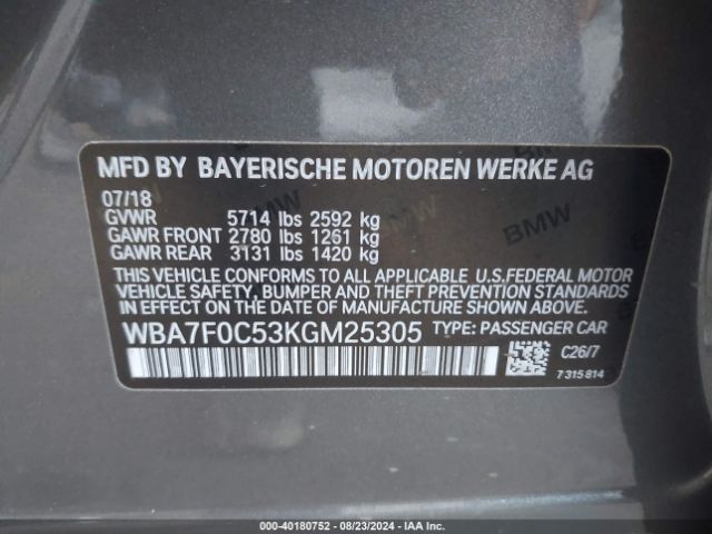 WBA7F0C53KGM25305 BMW 750i