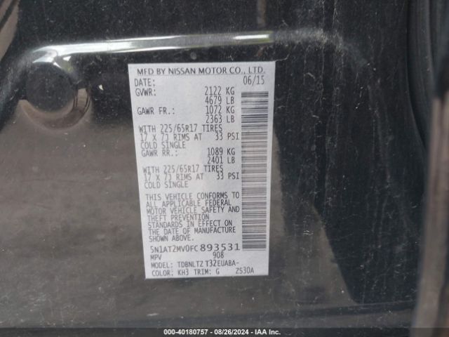 5N1AT2MV0FC893531 Nissan ROGUE SV
