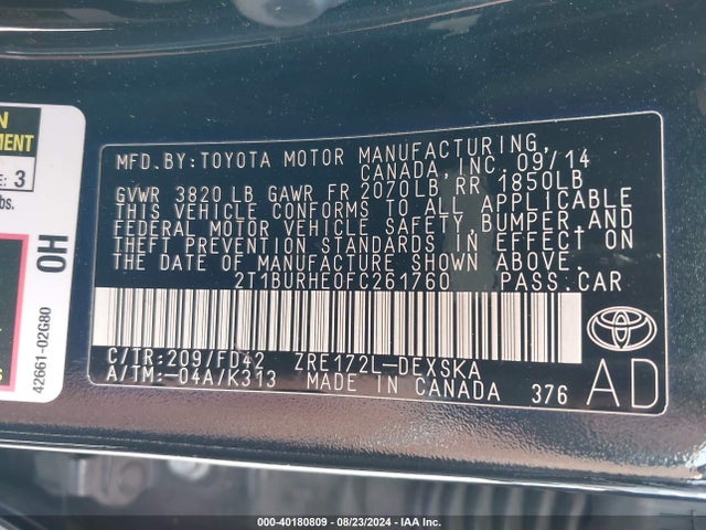 Toyota Corolla S Plus 2015 2T1BURHE0FC261760 Image 9