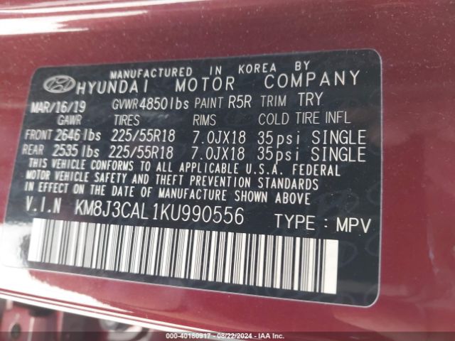 KM8J3CAL1KU990556 Hyundai Tucson Ultimate