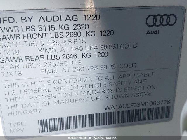 WA1AUCF33M1063728 Audi Q3 Premium 40 Tfsi Quattro Tiptronic