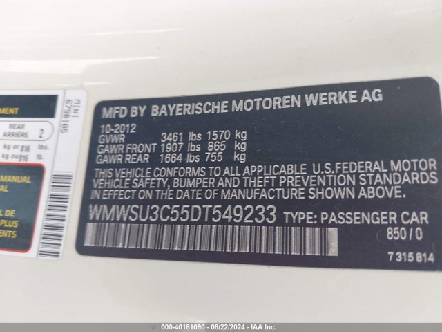 2013 MINI HARDTOP WMWSU3C55DT549233 Photo 8