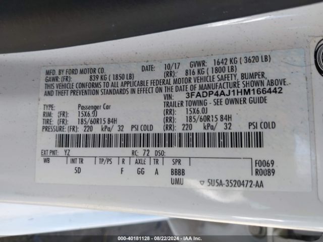 3FADP4AJ1HM166442 Ford FIESTA S