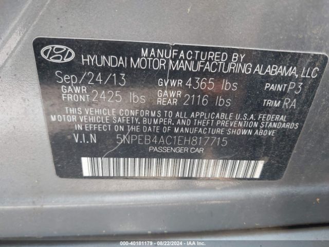 5NPEB4AC1EH817715 Hyundai SONATA GLS