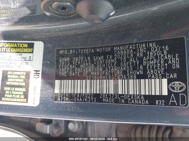 Toyota Corolla S Plus 2016 2T1BURHE6GC636388 Image 9