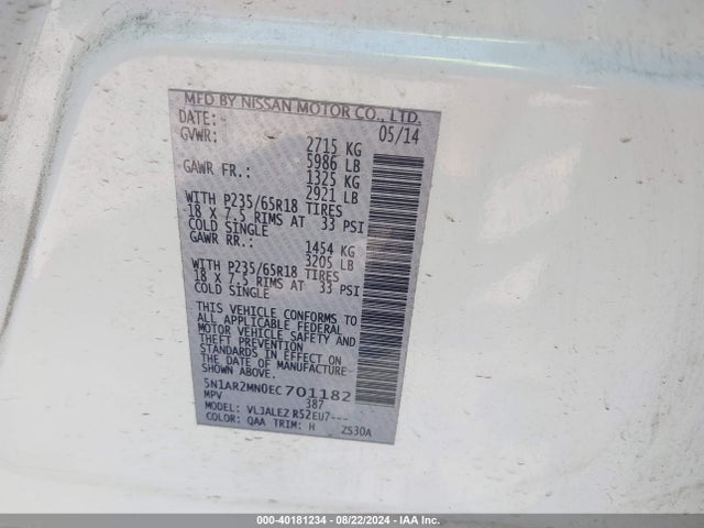 Nissan Pathfinder Sv 2014 5N1AR2MN0EC701182 Image 9