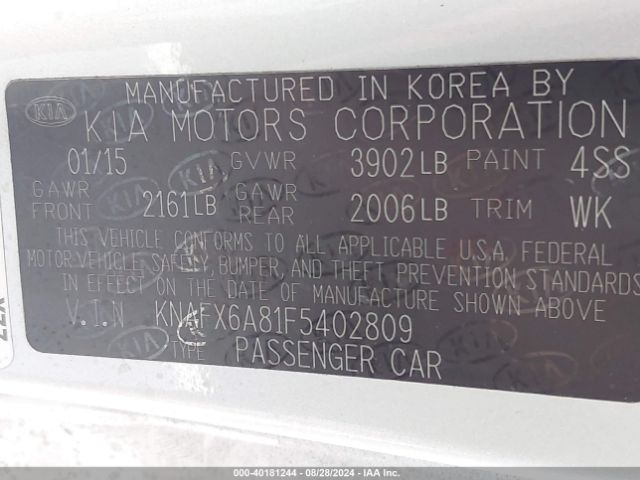 KNAFX6A81F5402809 KIA Forte Koup Ex
