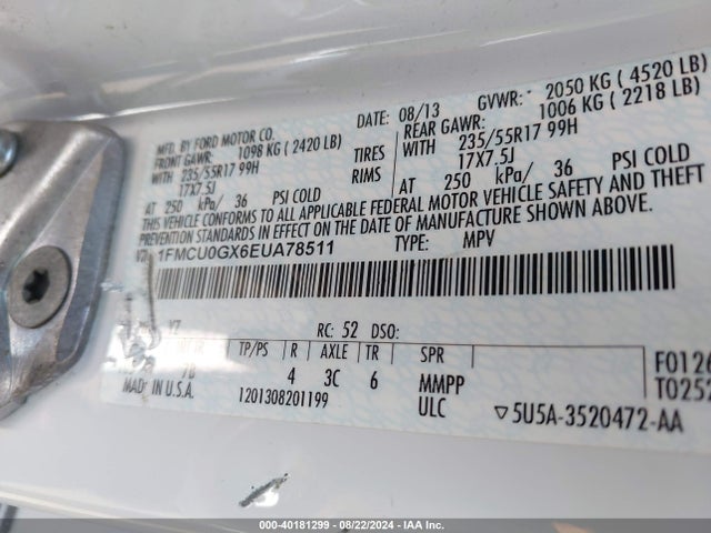 Ford ESCAPE SE 2014 1FMCU0GX6EUA78511 Image 9