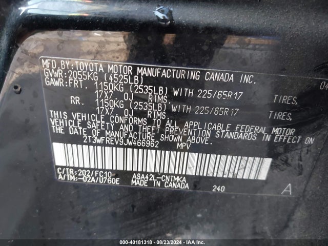 Toyota Rav4 Xle 2018 2T3WFREV9JW466962 Image 9