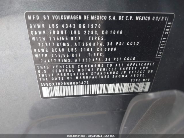3VVDX7B29NM003473 Volkswagen Taos 1.5t S