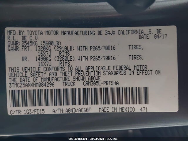 3TMCZ5ANXHM084296 Toyota Tacoma Trd Off Road