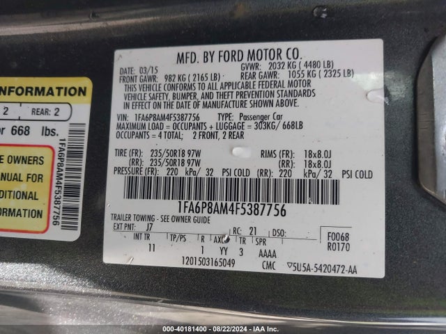 Ford Mustang V6 2015 1FA6P8AM4F5387756 Image 9
