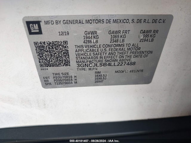 Chevrolet Trax Fwd Lt 2020 3GNCJLSB4LL227488 Image 9