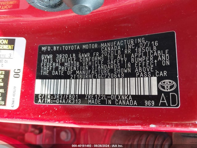 Toyota Corolla Le Plus 2016 2T1BURHE1GC720649 Image 9