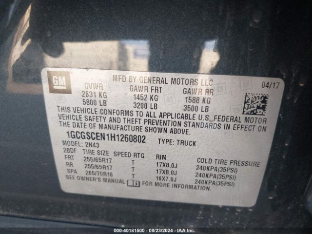 1GCGSCEN1H1260802 Chevrolet Colorado Lt