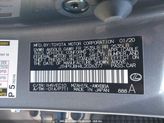 JTHP9JBH4L2026377 Lexus UX 250H