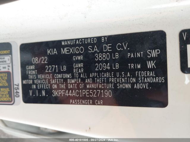 3KPF44AC1PE527190 KIA Forte Gt Manual