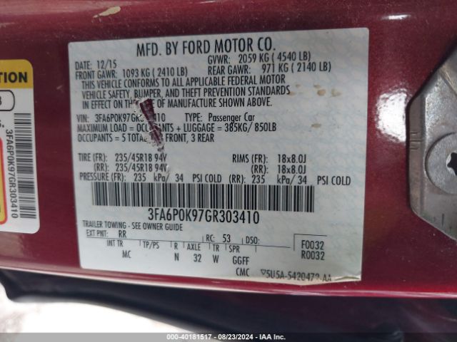 3FA6P0K97GR303410 Ford Fusion Titanium
