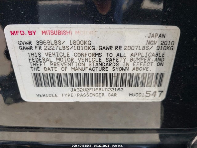 2011 MITSUBISHI LANCER JA32U2FU6BU022162 Photo 8
