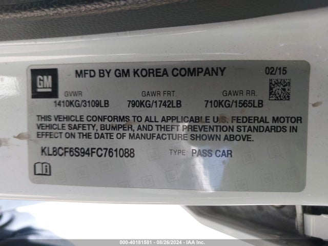 Chevrolet Spark 2lt Cvt 2015 KL8CF6S94FC761088 Image 9