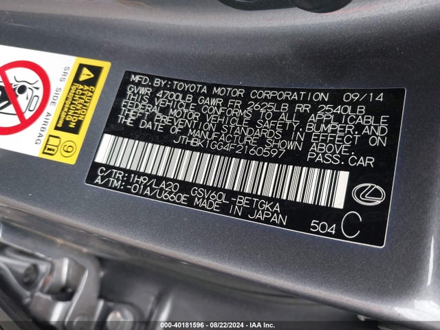 Lexus ES 350 2015 JTHBK1GG4F2160597 Image 9