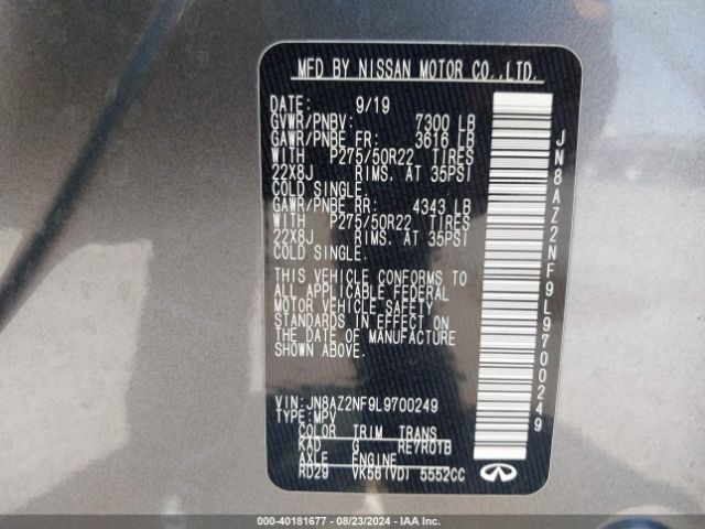 JN8AZ2NF9L9700249 Infiniti QX80 LUXE