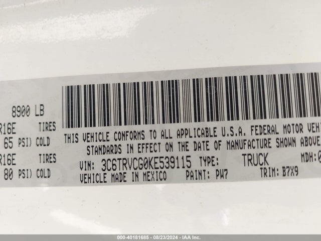 3C6TRVCG0KE539115 RAM Promaster 2500 High Roof 136 Wb