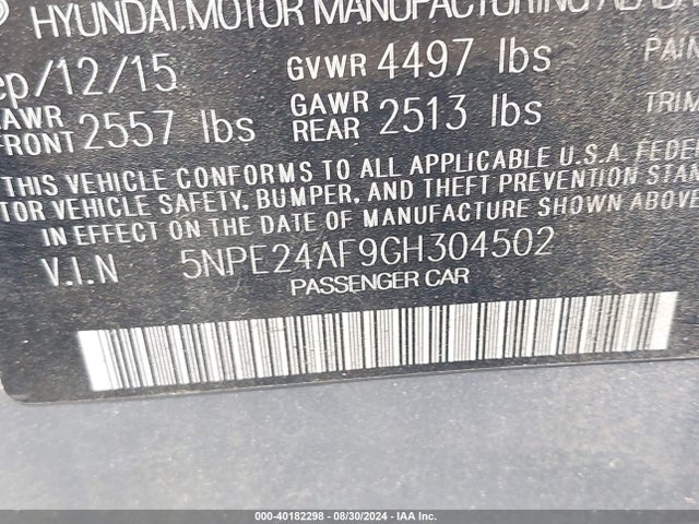 Hyundai SONATA SE 2016 5NPE24AF9GH304502 Image 9