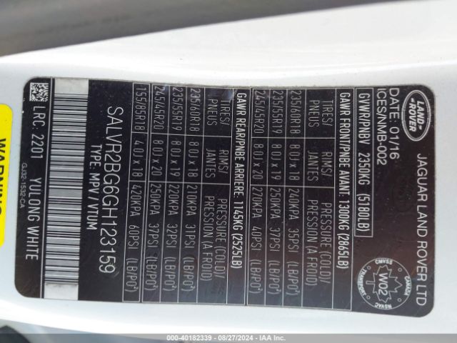 SALVR2BG6GH123159 Land Rover Range Rover Evoque Hse