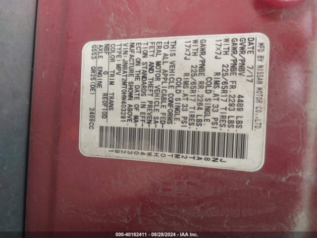 JN8AT2MT0HW403291 Nissan ROGUE SV