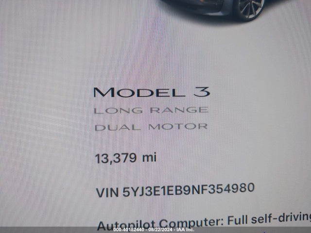 Tesla Model 3 Long Range Dual Motor All-wheel Drive 2022 5YJ3E1EB9NF354980 Image 7