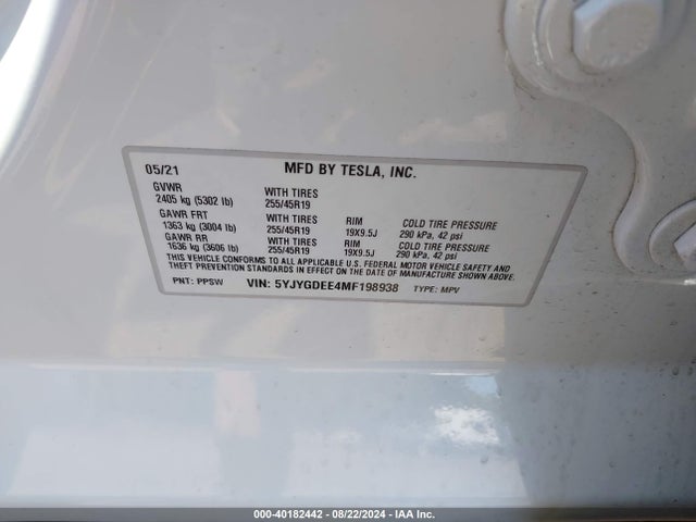 2021 TESLA MODEL Y 5YJYGDEE4MF198938 Photo 8