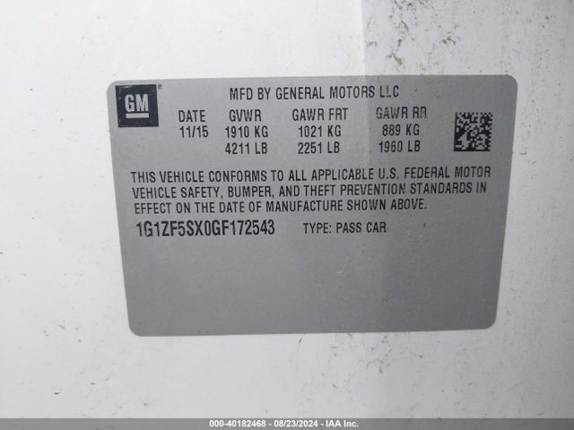 Chevrolet MALIBU 2LT 2016 1G1ZF5SX0GF172543 Image 9