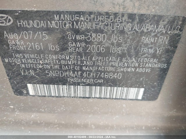 Hyundai ELANTRA SE 2016 5NPDH4AE4GH740840 Image 9