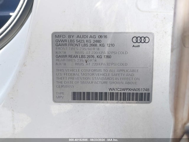 Audi Q5 2.0t Premium 2017 WA1C2AFPXHA051748 Image 9