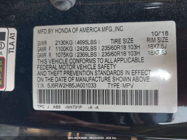 5J6RW2H85JA001033 Honda Cr-v Ex-l/ex-l Navi