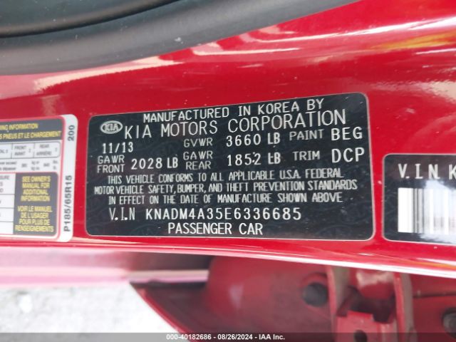 KNADM4A35E6336685 KIA RIO LX